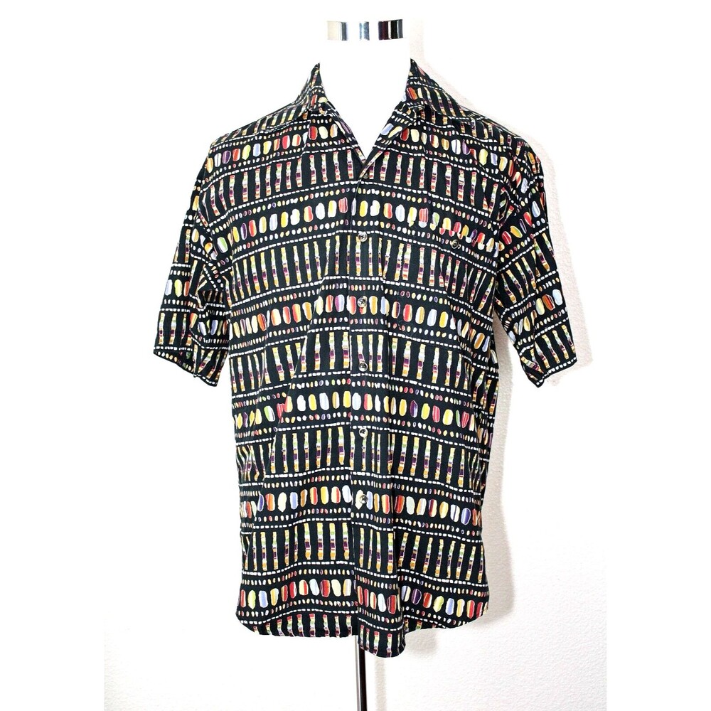 ROBERT LECAM Hawaiian Shirt Sz. S Multicolor Cotton Abstract Casual Aloha #03